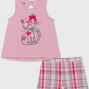 Kids Headquarters pink set shorts plaid tank top